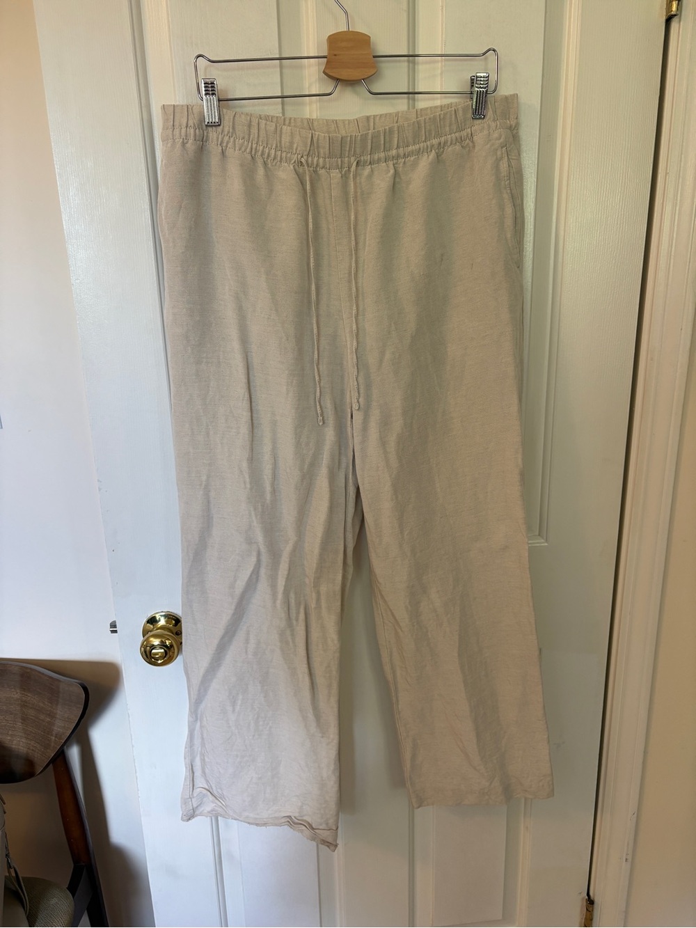 H&M Cream Drawstring Linen-Blend Joggers - Women's